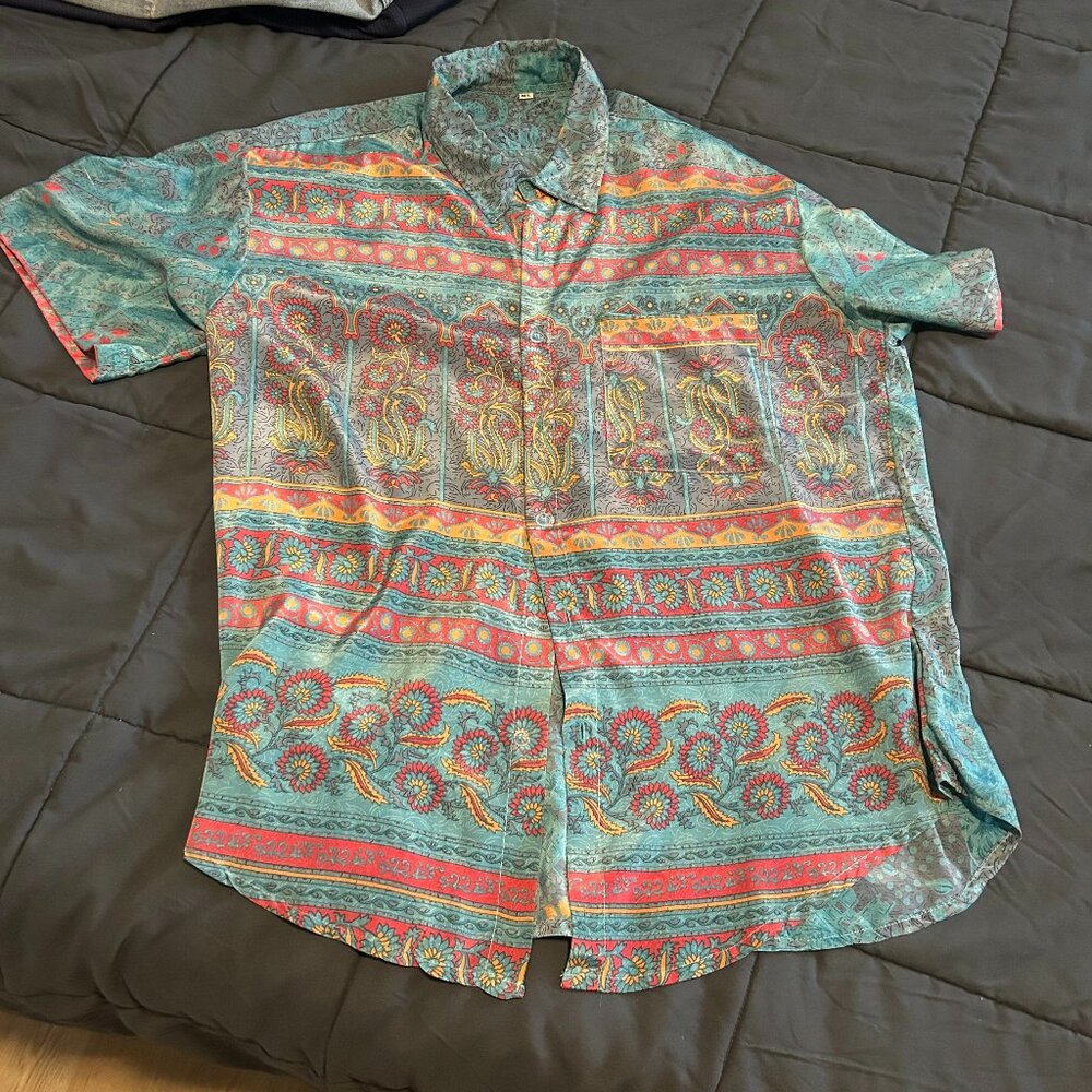 mexican traditional mens button down shirt size large